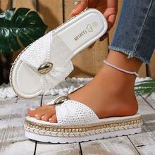 2026 New Bohemian Woven Thick Sole Casual Sandals, Beach Slippers - White Buckle - View 11