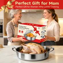 Roasting Pan, Turkey Roasting Pan With Rack And Lid For Chicken In Kitchen Thanksgiving Christmas, Gifts For Women Mother Wife Men, 21" - 銀色 - 查看 4