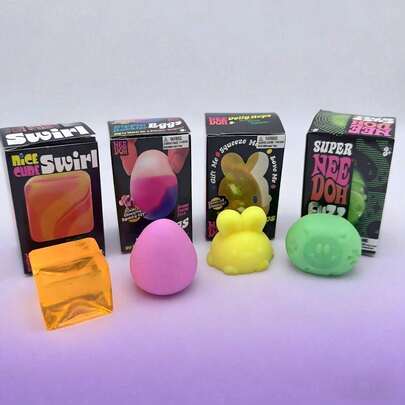 Easter Gift 4 Pack Squishy Toys, Swirl Cube & Bunny Squishies, Cute Squishies For Party Favors & Stress Relief N.E.E D.O.H