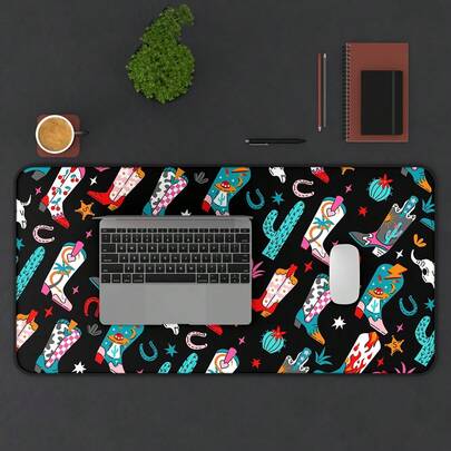 1 Pc קוסמי קאוגירל שולחן מחצלת_ מערבי מגף רודיאו קקטוס מדבר צבעוני מחשב נייד משרד טק גיימינג התקנת משטח עכבר מתנה - משטח עכבר גיימינג, משטח שולחן מונע החלקה למחשב נייד מקלדת מחשב, עיצוב משרד