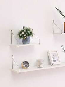 1 pieza Estante flotante montado en la pared, Estantería de almacenamiento de pared, Soporte de estantería de libros, Estante colgante de pared - Blanco - Ver 4