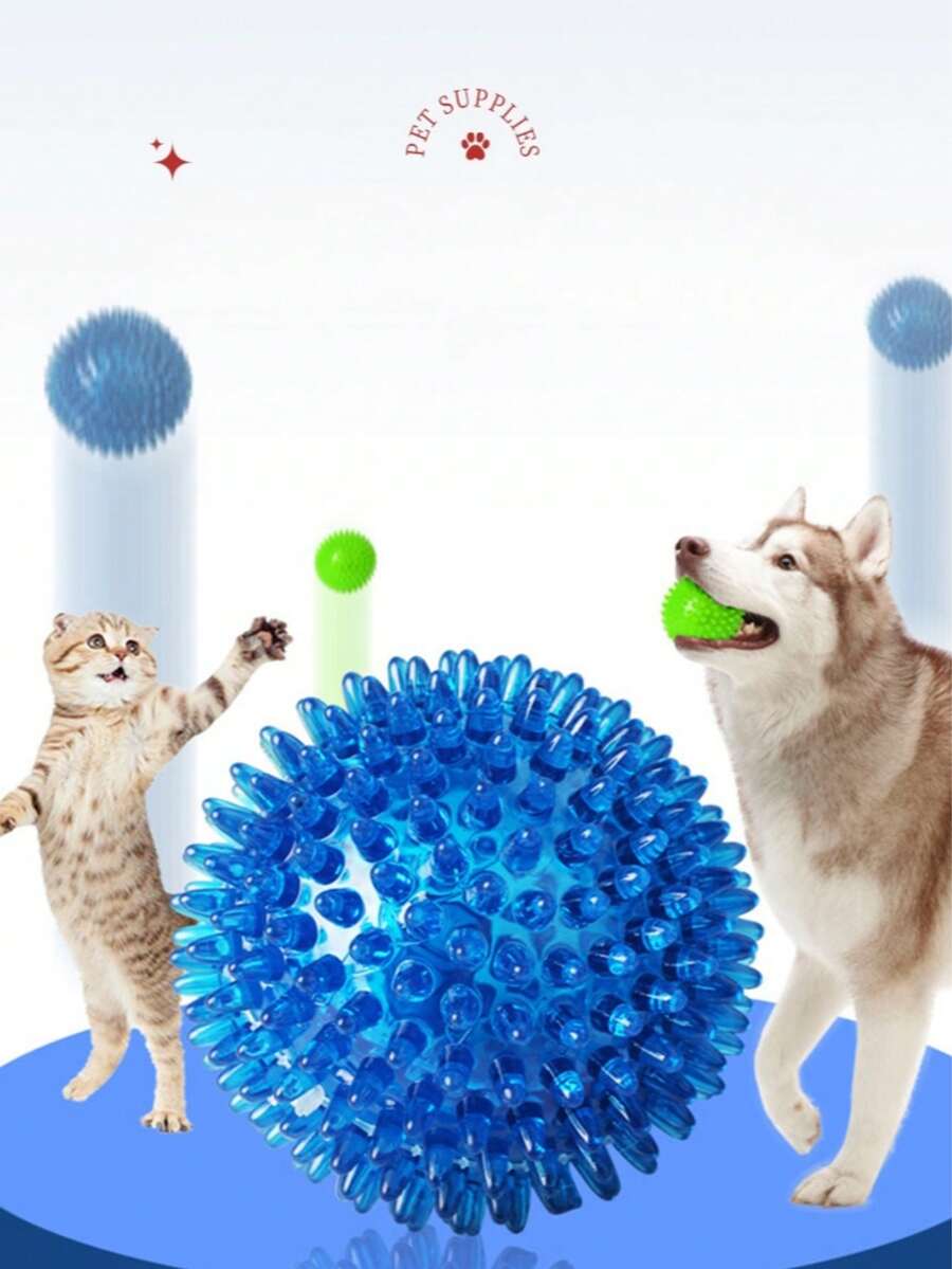 4个装，带声音的橡胶球，可咀嚼，多种颜色，互动式狗狗洁牙玩具，宠物训练和趣味游戏，室内外幼犬幼猫礼物