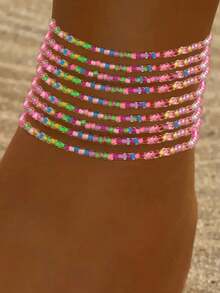4pcs/Set Versatile Bohemian Style Beach Vacation Colorful Glass Beaded Elastic Anklet, Fashion Personalized Jewelry Gift Suitable For Daily Outfit, Perfect For Party And Holiday, Ideal Accessory For Women Casual And Vacation Wear, Mother's Day Gift - Multicolor - View 13