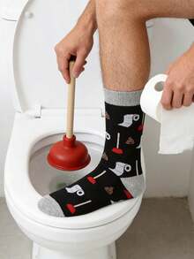 1 đôi tất dài đến bắp chân in họa tiết Happy Toilet dành cho nam, mùa thu - Nhiều màu - Xem 2
