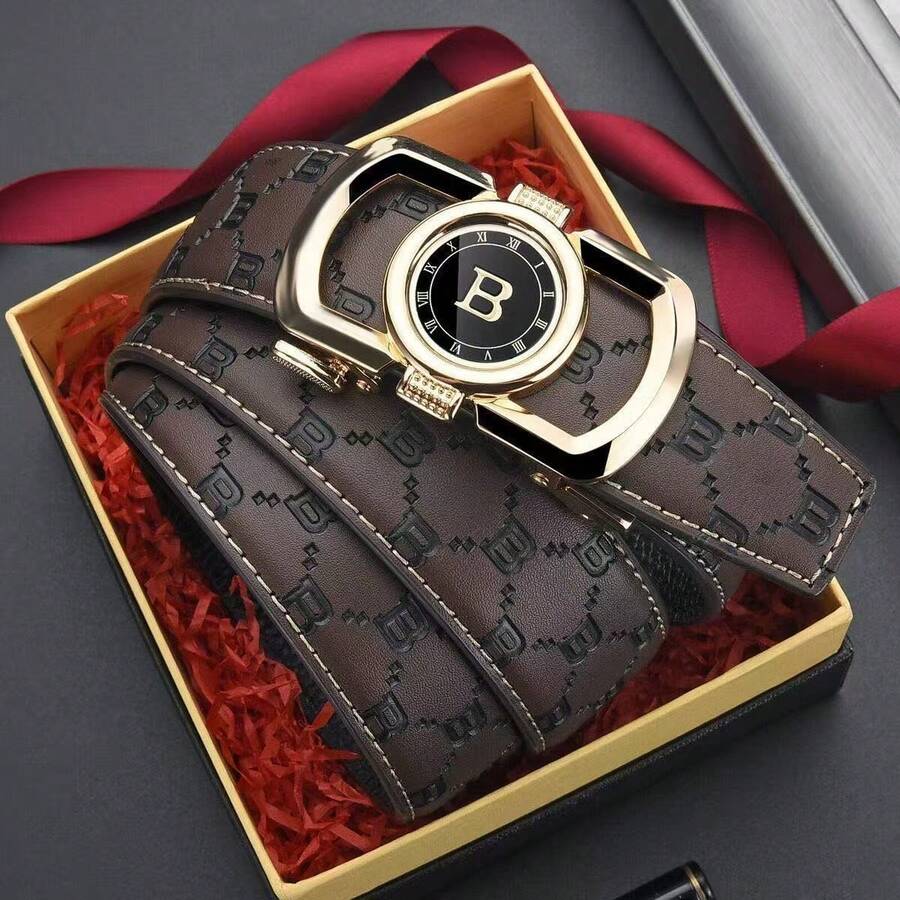 个性化设计，锌合金字母自动扣皮带，男士商务精英皮带，简约百搭裤带 - 多色 - 查看 1