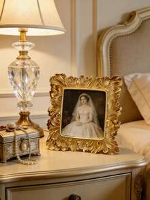 1pc K-Pop Star Card Album, European Style White/Gold/Silver Palm Leaf Edged Resin Photo Frame, Horizontal & Vertical Dual-Use Home Decor Frame, Multiple Colors Available, Suitable For Family Photos Display And Photography Props, Living Room, Bedroom, Study - A - View 1