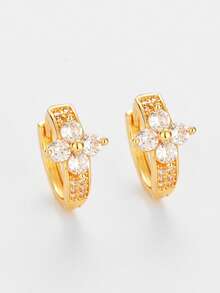 Bông tai hình cỏ bốn lá đính đá Zirconia mới, kiểu dáng tối giản, đa năng dành cho nữ, phong cách thời trang cá tính. - phong cách 1 - Xem 1