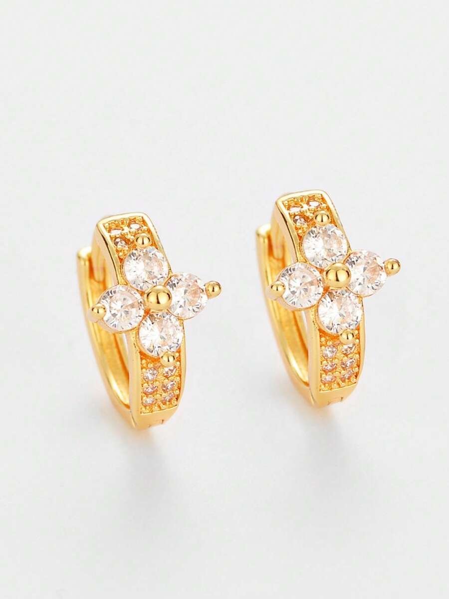 Bông tai hình cỏ bốn lá đính đá Zirconia mới, kiểu dáng tối giản, đa năng dành cho nữ, phong cách thời trang cá tính. - phong cách 1 - Xem 1