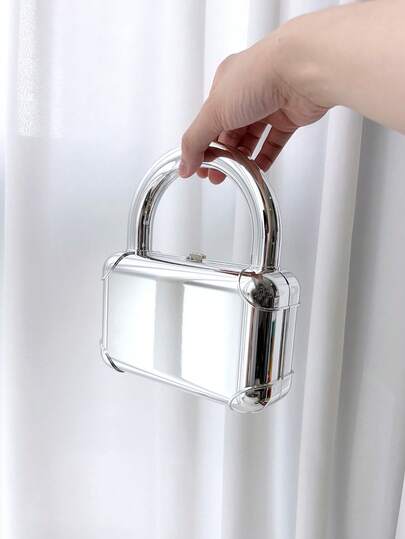 1 pieza Bolso de mano rectangular con acabado metálico brillante, bolso bandolera minimalista de gran capacidad con cadena metálica, adecuado para banquetes, fiestas, bailes de graduación, color dorado elegante, bolso de noche de alta gama