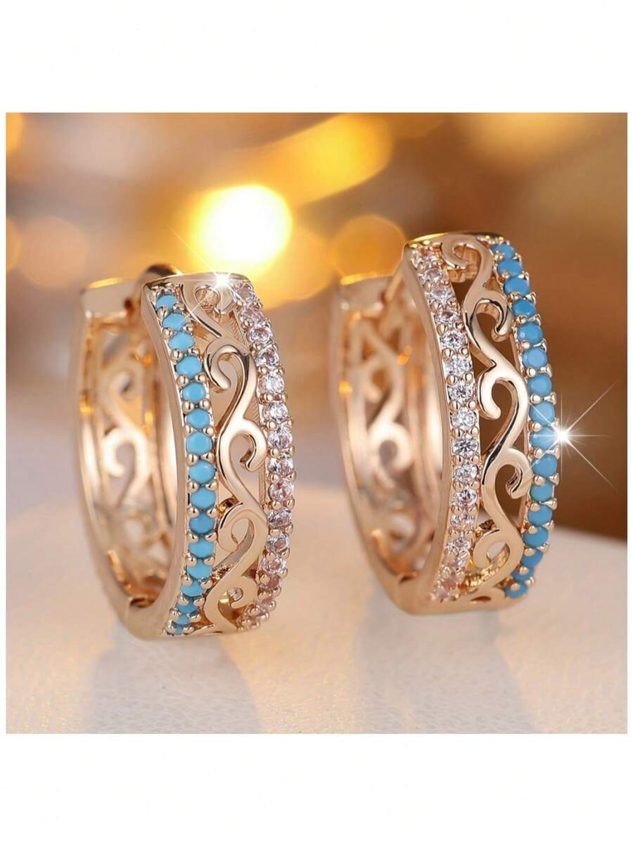 1 Pair Elegant Vintage Hoop Earrings, Women's Hollow Copper Earrings, Jewelry For Parties And Festivals, Exquisite Handmade Earrings, A Thoughtful Gift For Your Wife - Multicolor - View 1