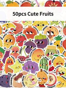 50pcs Fruit In A Picture Book Style Cute And Creative Cartoon Stickers DIY Guitar Luggage Refrigerator Water Cup Planner Supplies Decorative Laptop Personalization Stickers - Multicolor - View 1