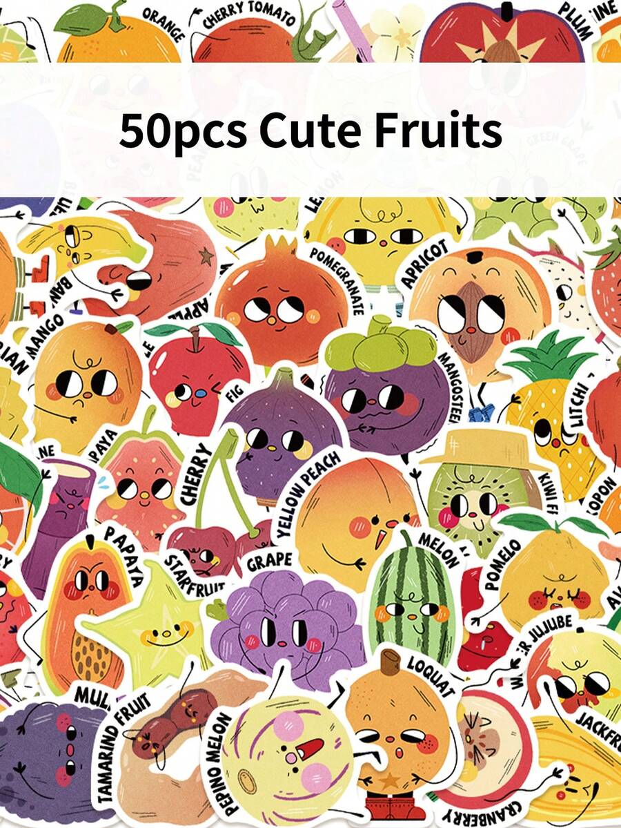 50pcs Fruit In A Picture Book Style Cute And Creative Cartoon Stickers DIY Guitar Luggage Refrigerator Water Cup Planner Supplies Decorative Laptop Personalization Stickers - Multicolor - View 1