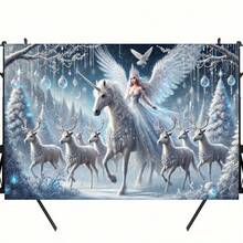 迷人的白色独角兽仙女涤纶背景布，非常适合生日派对、蛋糕桌装饰和摄影，多用途户外庆典横幅，独角兽生日派对用品 - 28 - 查看 2