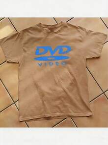 [100% Cotton] DVD Video Nostalgic Green Logo Vintage Gaming Print T-Shirt 2000s Aesthetic Retro Summer Shirt - Unisex Women & Men's Campus Daily Wear - 棕色 - 查看 1