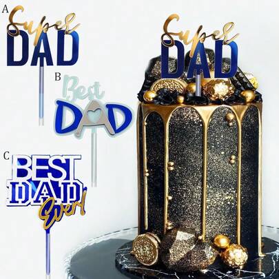 1个/3个亚克力超级爸爸生日快乐爸爸蛋糕装饰插牌，适用于庆祝父亲节、爸爸生日派对、DIY蛋糕甜点烘焙装饰
