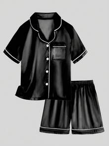 2件組青少年女孩黑色短袖上衣與短褲睡衣套裝，生日禮物 - 彩色 - 查看 6