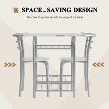 3 Piece Wood Round Table & Chair Set For Dining Room Kitchen Bar Breakfast, With Wine Storage Rack, Space Saving - White - View 6