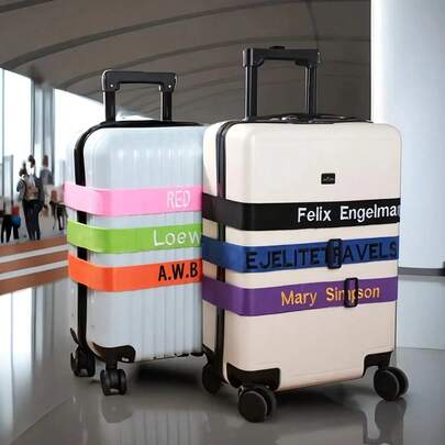 Set de 4 piezas: Correas para equipaje + Etiqueta de equipaje, Correas de embalaje de nailon de 2M de largo, Etiquetas de identificación de aerolínea, Accesorios de equipaje para viajes y desplazamientos de negocios