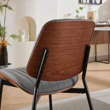 Juego de 2 Sillas de Comedor Estilo Retro Moderno de Mediados de Siglo, Silla de Lino con Respaldo de Madera Curvada de Nogal, Asiento Tapizado, Patas de Metal con Pie Ajustable para Cocina y Comedor (Lino Verde Oliva), SW1849GR - Poliuretano gris + cuero sintético + espuma - Ver 5