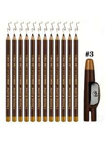 12 piezas/paquete Lápiz de cejas de color mate con sacapuntas, lápiz de maquillaje profesional para ojos y labios, punta fácil de usar, negro natural, marrón, café oscuro, lápices de maquillaje multifuncionales y portátiles - Multicolor - Ver 13