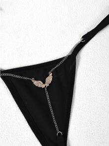 1 chiếc quần bikini đính đá lấp lánh hình cánh chim, quần lọt khe thời trang dành cho nữ. - màu đen - Xem 8