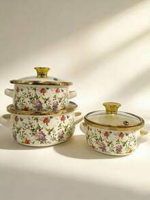 3件套搪瓷陶瓷双耳小火锅带盖，加厚搪瓷陶瓷炖锅，汤锅，拉面锅，迷你火锅，粥锅，保温锅，厨房电器，奶锅，小圆锅，双耳锅加厚汤锅炖锅平底锅电磁炉燃气灶通用家用双耳汤锅炖锅搪瓷陶瓷3件套加厚双耳带盖汤锅，孕妇辅食拉面锅平底锅搪瓷厨具 - 查看 12