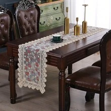 HXARTMIS 1pc Elegant Lace Rose Embroidered Edged Table Runner, Vintage Lace Mesh Table Decor, Romantic Floral Dining Table Decoration Suitable For Restaurant, Kitchen, Wedding, Party, Home Decor, Mother's Day, Valentine's Day, Father's Day Holiday Themes - Brown - View 2