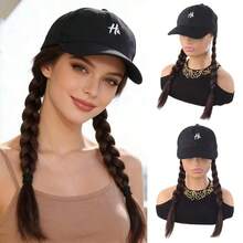 Women's Fashion Wig Baseball Cap, Made Of Synthetic Fiber, Black Hat With Two Braids, Suitable For Daily Life, Work And Holidays - Multicolor - View 9