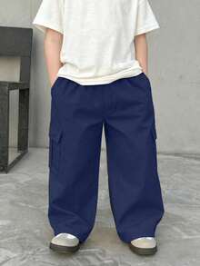 2件組 男童休閒舒適耐穿多口袋直筒工裝長褲 春夏秋季 - 藏蓝色 - 查看 5