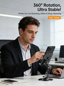 High-Grade Aluminum Alloy All-Metal Phone Stand, Three-Axis Rotatable And Foldable 360° Height-Adjustable Stand, Suitable For Handheld Operation In Scenarios Such As Live Streaming And Video Viewing. Universal, Convenient Phone Stand For Lazy Individuals. - Multicolor - View 2