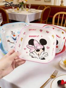 Disney 1个750毫升卡通方形密胺餐盘，适用于盛放冷热食物，耐热餐具，可爱创意家用餐盘，可用作菜盘/水果盘/饭盘等，米奇米妮造型方形餐盘 - 彩色 - 查看 1