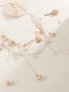 1 chiếc dây chuyền eo hai lớp kiểu dáng kỳ nghỉ biển, đính ngọc trai giả, vỏ sò và tua rua, thanh lịch, sang trọng, thích hợp cho kỳ nghỉ biển, tiệc tùng, thường ngày, phong cách đường phố, hẹn hò đôi, quà tặng trang sức đa năng cho nữ dịp lễ sinh nhật. - Dây xích thắt lưng - Xem 6