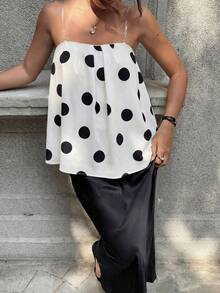 GLOpass Polka Dot Loose Fit Camisole Top, Sexy & Elegant For Daily Wear And Gatherings Summer - Black and White - View 1