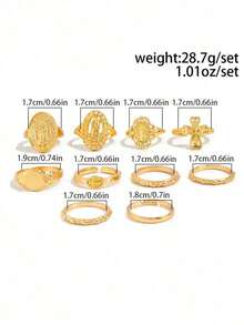 10pcs Exaggerated Rhinestone Crown & Cross Punk Fashion Finger Rings, Suitable For All Occasions, Great Gift Choice, Versatile For Daily Wear, Festive Occasions, And Social Gatherings. An Excellent Gift Choice For Partners, Family, And Friends. - Guld - Visa 4