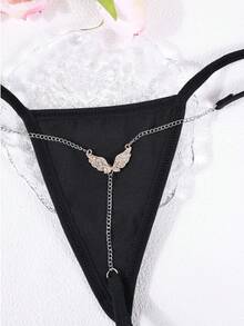 1 chiếc quần bikini đính đá lấp lánh hình cánh chim, quần lọt khe thời trang dành cho nữ. - màu đen - Xem 4