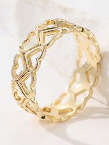 1 pieza Anillo de tono dorado con diseño hueco con forma de corazón clásica, accesorio exquisito para celebraciones y reuniones diarias, joyería elegante para mujeres, también un gran regalo - Dorado - Ver 10