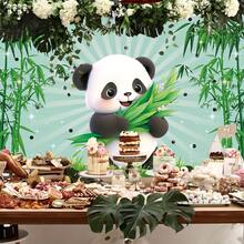 1件卡通熊猫生日快乐背景布，绿色竹熊猫主题婴儿派对礼物拍照背景，生日派对装饰，蛋糕桌装饰 - 4 - 查看 5