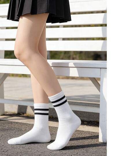 5 pares de calcetines deportivos con estampado de rayas y corazones, calcetines de algodón para adolescentes, calcetines casuales para la escuela/deportes, de longitud hasta el tobillo, aptos para todas las estaciones