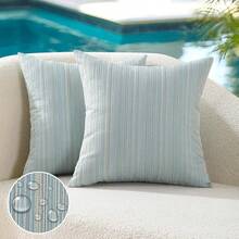 Outdoor Waterproof Throw Pillow Covers 24x24 Set Of 2 Decorative Outside Patio Furniture Cushion Cases Decor For Garden Bench Porch Couch Tent Chair Stripe Light Blue - 淺藍色 24 英吋 x 24 英吋(2 件裝) - 查看 3