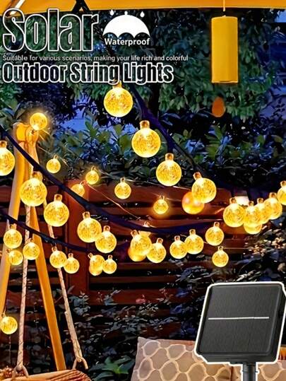 Dây đèn năng lượng mặt trời dài 39ft, 100 bóng đèn LED hình cầu pha lê, 8 chế độ chiếu sáng, chống nước IP44, thích hợp trang trí sân vườn ngoài trời, chiếu sáng lều cắm trại, trang trí ngày Valentine, năm mới, đám cưới và tiệc sinh nhật.