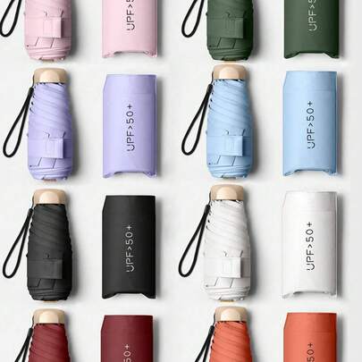 1 chiếc ô du lịch cầm tay nhẹ, chống nước, mở/đóng bằng tay, 6 nan gia cố, chống tia UV, dùng được cho cả nam và nữ (Do sự khác biệt giữa các lô hàng, chất liệu vải ô, màu nan, kiểu chữ tiếng Anh, hình dạng nút và màu nan có thể được phối ngẫu nhiên).