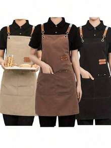 SikeSike 1pc Canvas Waterproof Apron With Pockets, Suitable For Cafes, Restaurants, Milk Tea Shops, Flower Shops, Coffee Roasteries And Other Occasions. Women's Waterproof Bib Overall Workwear - Multicolor - View 2