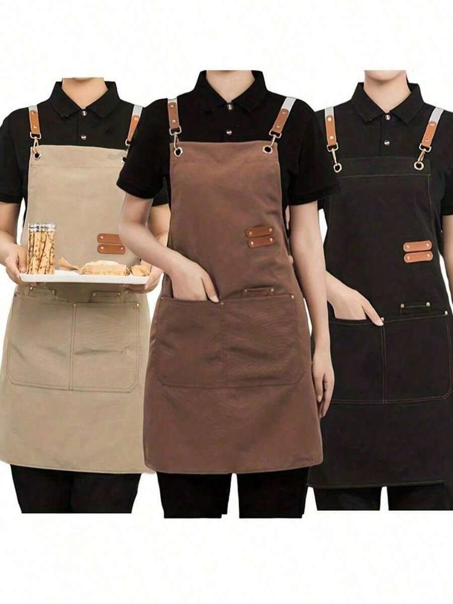 SikeSike 1pc Canvas Waterproof Apron With Pockets, Suitable For Cafes, Restaurants, Milk Tea Shops, Flower Shops, Coffee Roasteries And Other Occasions. Women's Waterproof Bib Overall Workwear