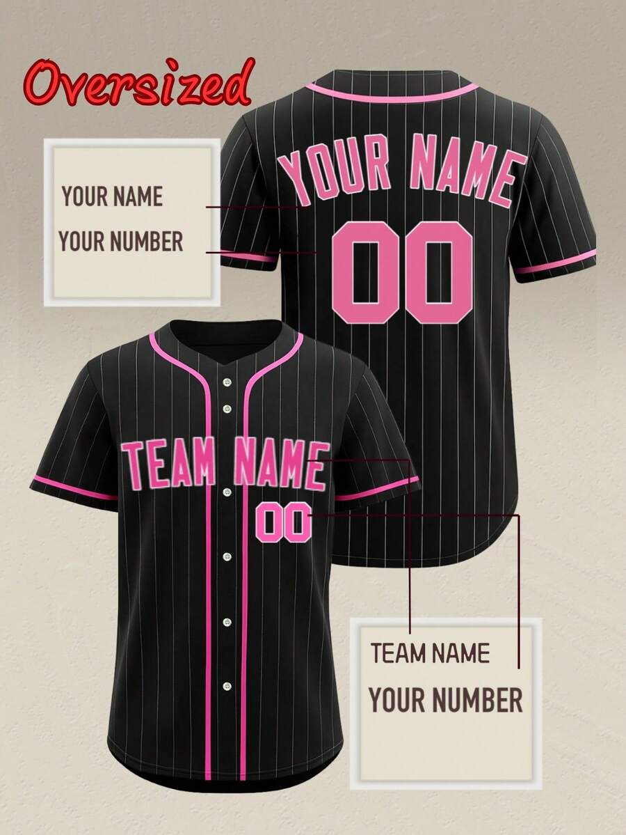 Customizable Men's Powder Pink Stripe Baseball Jerseys Plus Size, Personalized Name Number, Personalized Team Name, Free Design, Quick Delivery Sports