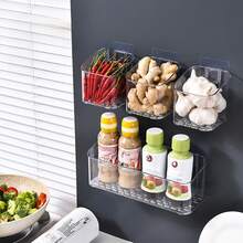 1pc Transparent Wall-Mounted Kitchen Spice Rack, No Drilling Needed Onion Ginger Garlic Storage Rack, Seasoning Compartment Storage Basket, Bathroom Multi-Function Compartment Storage Box For Cosmetics & Toiletries - Transparent Kitchen Storage Box - View 4