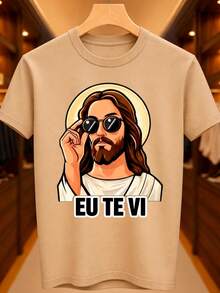 T-Shirt "Jesus Saw This With His Eyes" Religious Christian Catholic Evangelical Basic Unisex 100% Premium Cotton – Men's And Women's | Casual, Streetwear, Plus Size, New Arrival With Immediate Shipping In Various Colors - 卡其色 - 查看 1