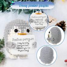 1pc Hand-Made Crocheted Doll Gray Penguin -Positive Card, Unique And Lovely, Meaning Full Of Good Intentions, Suitable For Birthdays, Festivals, Full Moons And Anniversaries For Family, Friends And Children. - Multicolor - View 3