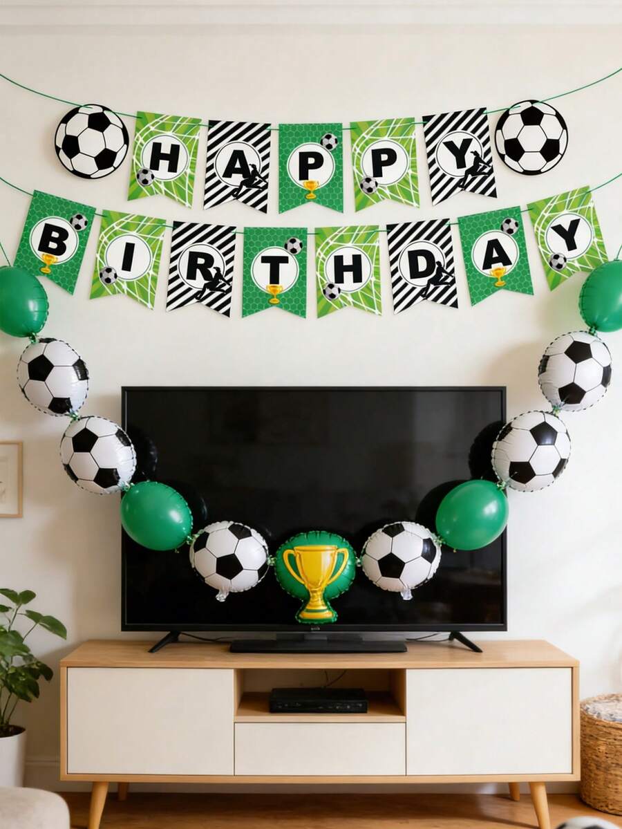 1 Set Football Themed Paper Football Pennant Flags, Suitable For Sports Parties, Birthday Gatherings, Etc. No Power Needed, Double-Sided Flags - Multicolor - View 1