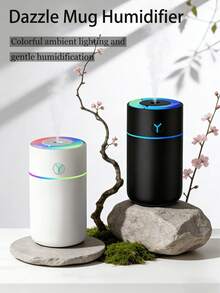 Color Cup Humidifier: Quiet Desktop Spray, 2-In-1 With Aroma & LED Light. USB Mini Portable, Silent Sleep-Friendly. Use In AC Room, Bedroom, Hotel, Office, Dorm, Bath, Pet/Yoga Room. Home Decor & Gift For Women. - Mist - View 2