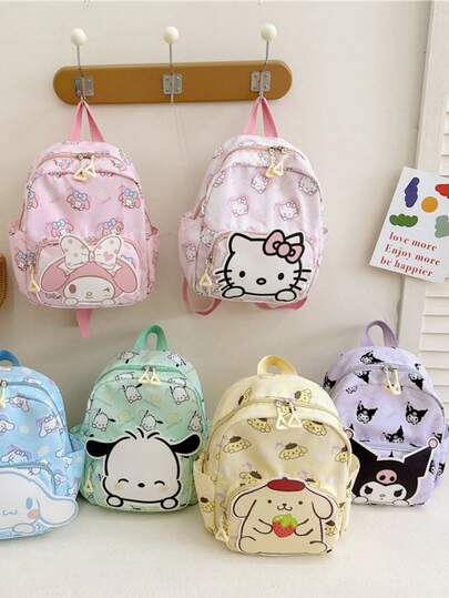 SANRIO 1 chiếc balo in hình hoạt hình Hello Kitty & Kuromi, balo học sinh nhỏ gọn, nhẹ nhàng, tiện dụng cho bé gái đi học hàng ngày và hoạt động ngoài trời.
